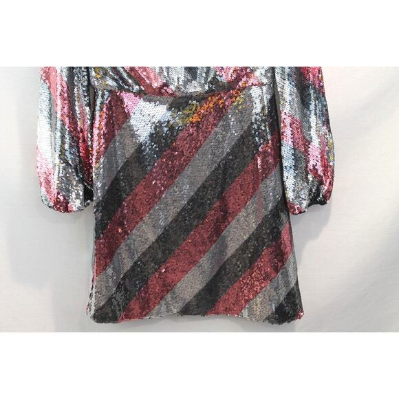 Ted Baker London Jocasta Stripe Sequin Mini Dress size 8/10 US Gray Pink Lined - Picture 3 of 8